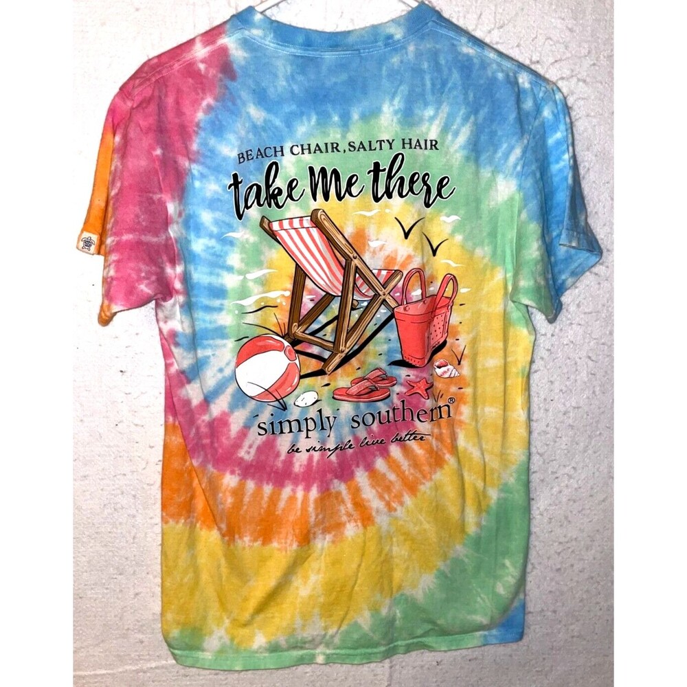 Simply Southern Tie Dye Beach Chair Salty Hair Graphic Tee Womens M Short Sleeve
